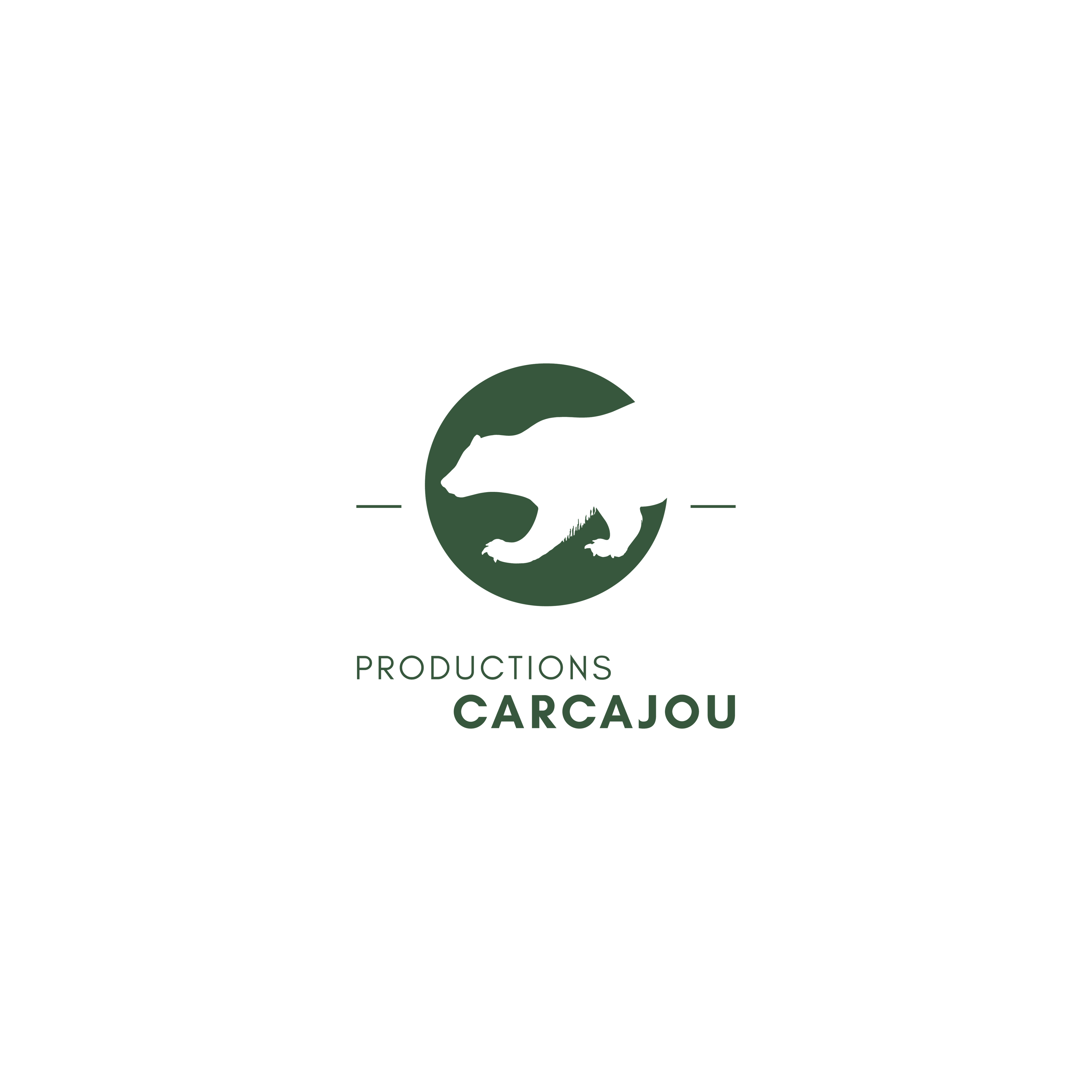 Logo Productions Carcajou - silhouette de wolverine dans un cercle vert foncé